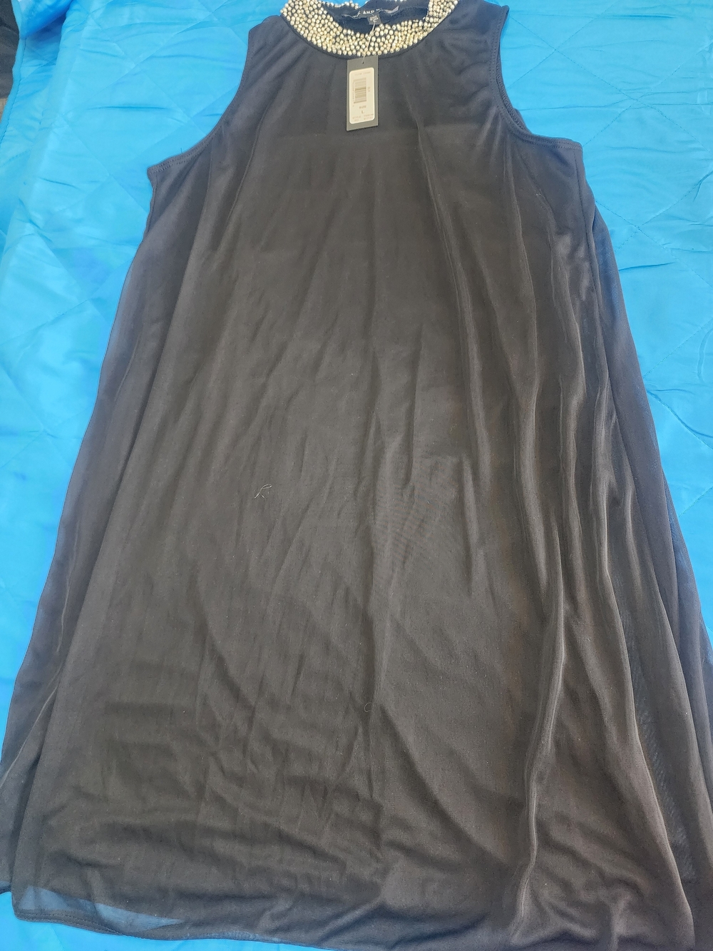 Embellished Neckline Black Women's Dress